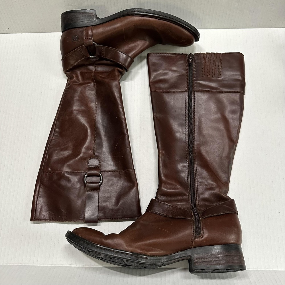Born Riding Boots Womens 7.5 Brown Leather Knee High Zip Strap Block Heel W62417 - Picture 7 of 11